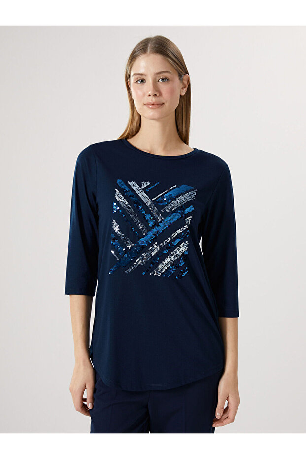 Crew Neck Sequin Embroidered Women's Blouse Lcwaikiki Classic