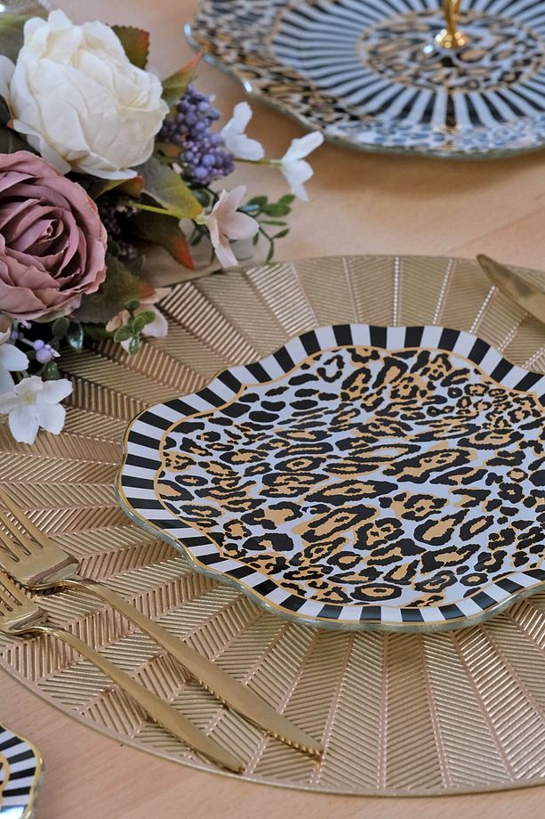 Leopard Altın Yaldızlı 6 Kişilik Cam Pasta Tabağı Takımı - 5
