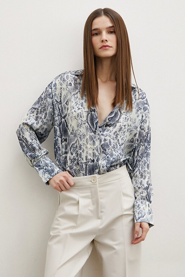 قميص ساتان رمادي - نمط الأفعى - 6