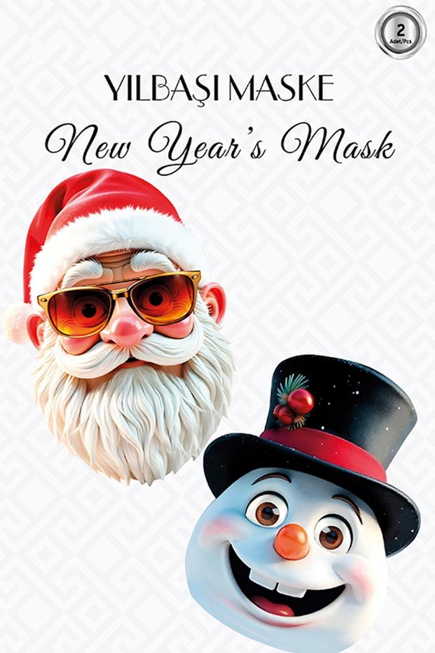 New Year's Mask Set of 2 Santa Claus - Snowman
