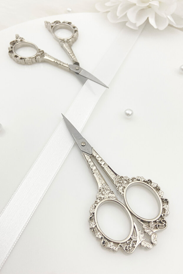 Silver Promise Engagement Scissors, Ribbon Opening Special Day Ceremonial Sewing Embroidery Scissors Silver