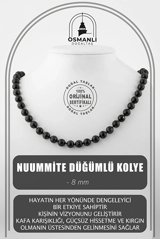 Nuummite 8 Mm - Knotted Natural Stone Necklace