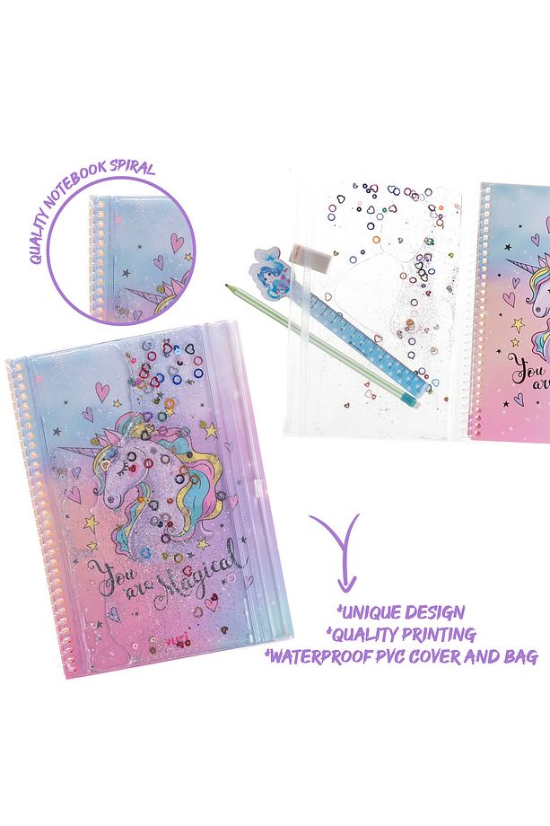 Unicorn Simli ve Sulu Kapaklı Kalem Kutulu A5 Defter - 4