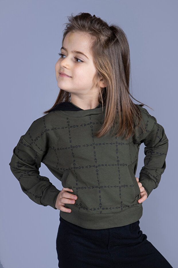 Girls' Positive Printed Cropped Sweatshirt