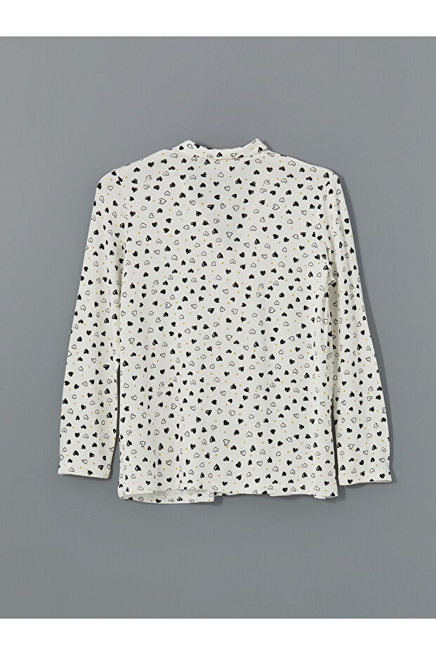 Ekru Gömlek Yaka Baskılı Hamile Pijama Takımı - 7