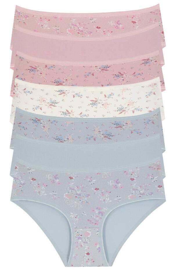 18006-10 Flower Patterned 7-Piece Women's Panty Pack V34