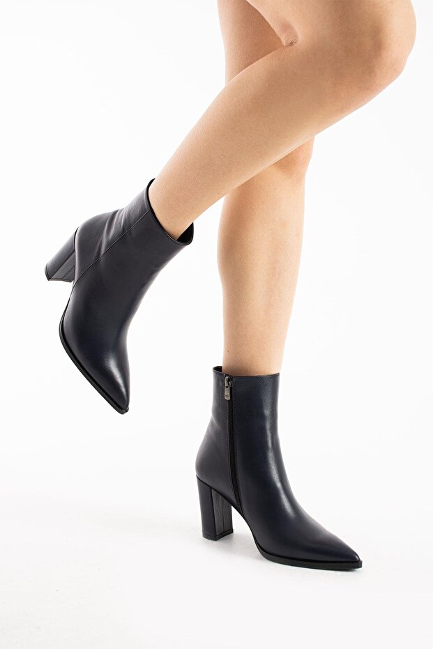 Genuine Leather Women's Boots - Navy