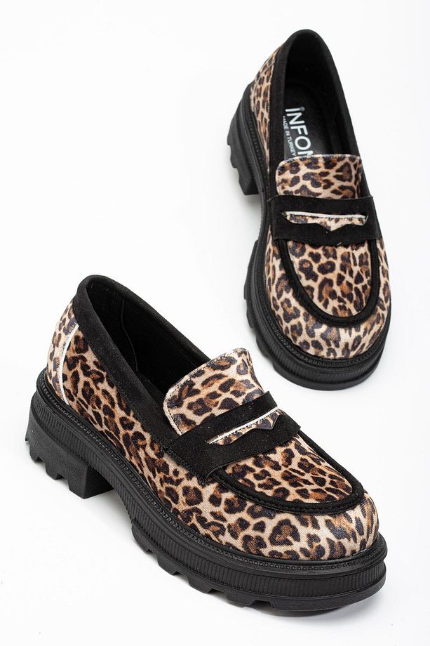 746-759 Leopar Günlük Yüksek Tabanlı Loafer Ayakkabı - 4