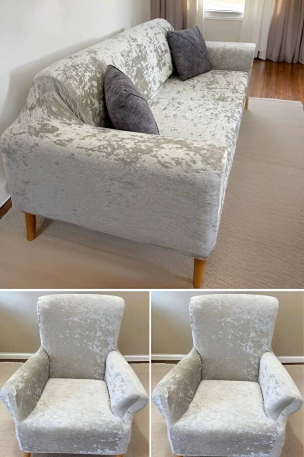 Soft Washable Fur Stain-Resistant Elastic Velvet Sofa Cover Set, 4-Piece"set