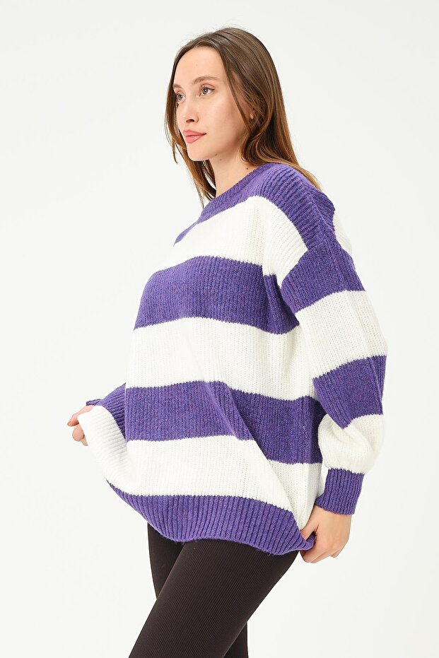 Pulover oversize color block violet - 1