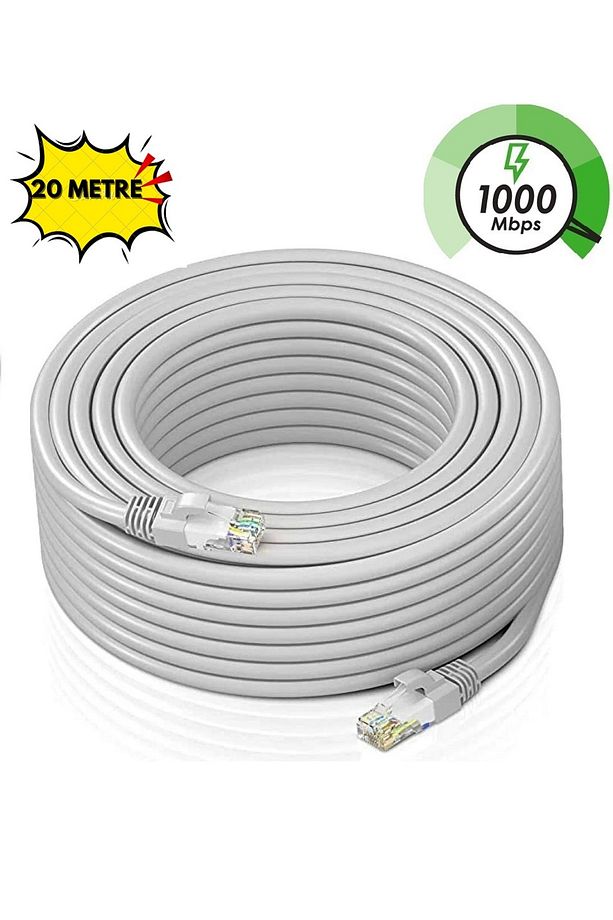 Cat6 Patch Kablo Fabrikasyon Internet Ethernet Modem Kablosu Rj45 Uçlu Jacklı Network Adsl 20 Metre - 1