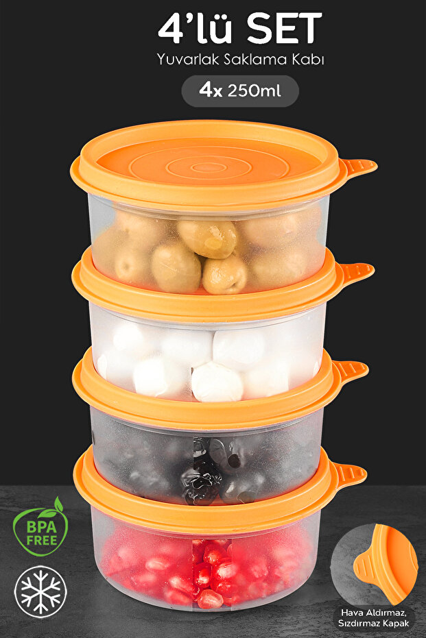 Set of 4 Round Food Storage Containers - Organizer Organizer Food Container 4X250Ml Orange