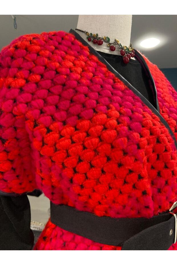 Deri Biyeli Triko Yelek - 7