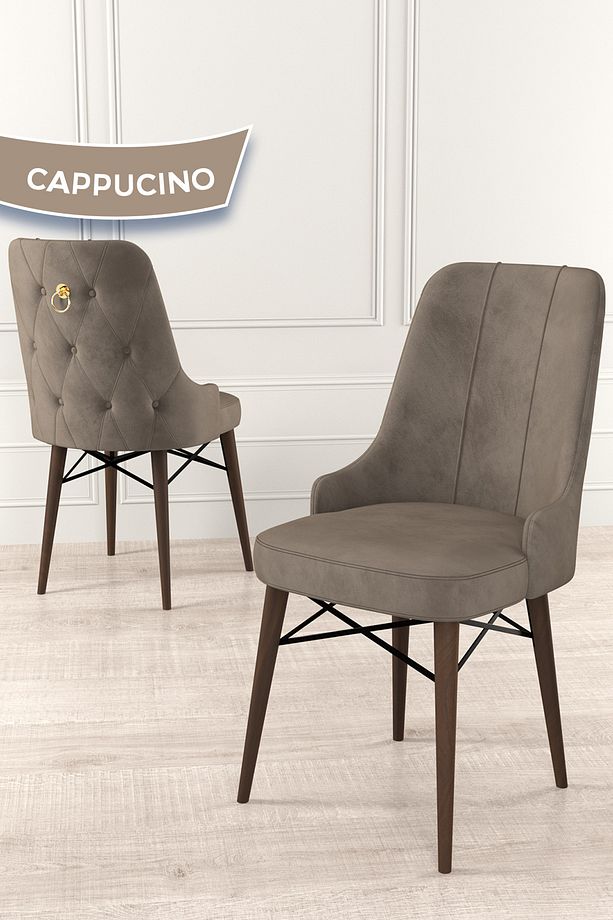 Are Serisi 80x132 Açılabilir Barok Ahşap Desen Mutfak Masası Takımı 6 Cappucino Sandalye - 6