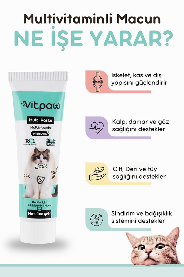 Multi Paste 100 Gr.(KEDİLER IÇİN BAĞIŞIKLIK GÜCLENDİRİCİ MULTİVİTAMİN MACUN) Kedi Vitamini Malt - 3