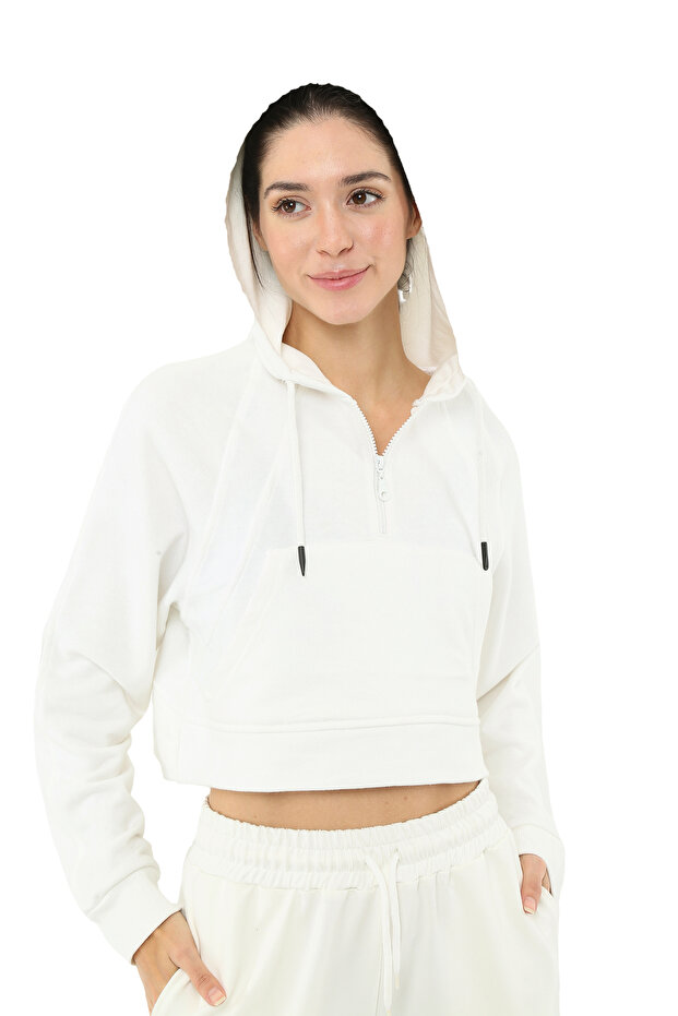 Legend Kadın Kapüşonlu Sweatshirt Ekru - 2