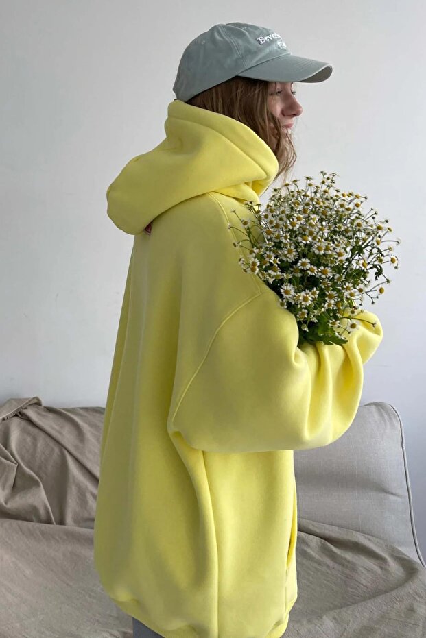 Kapüşonlu Şardonlu Oversize Sweatshirt - 4