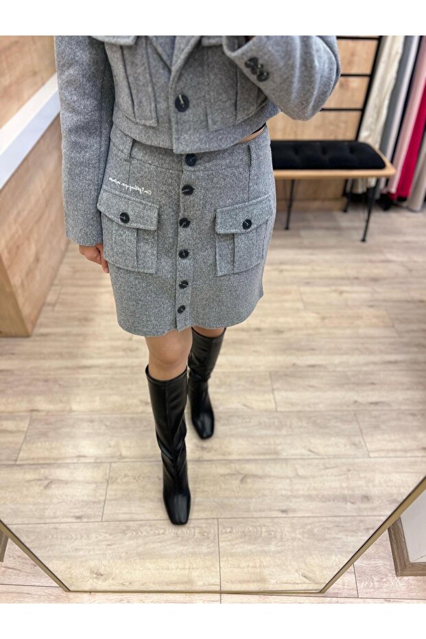 Gri Kaşe Etek - 2