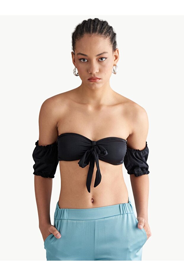 Kollu Siyah Bikini Üstü - Siyah - 2