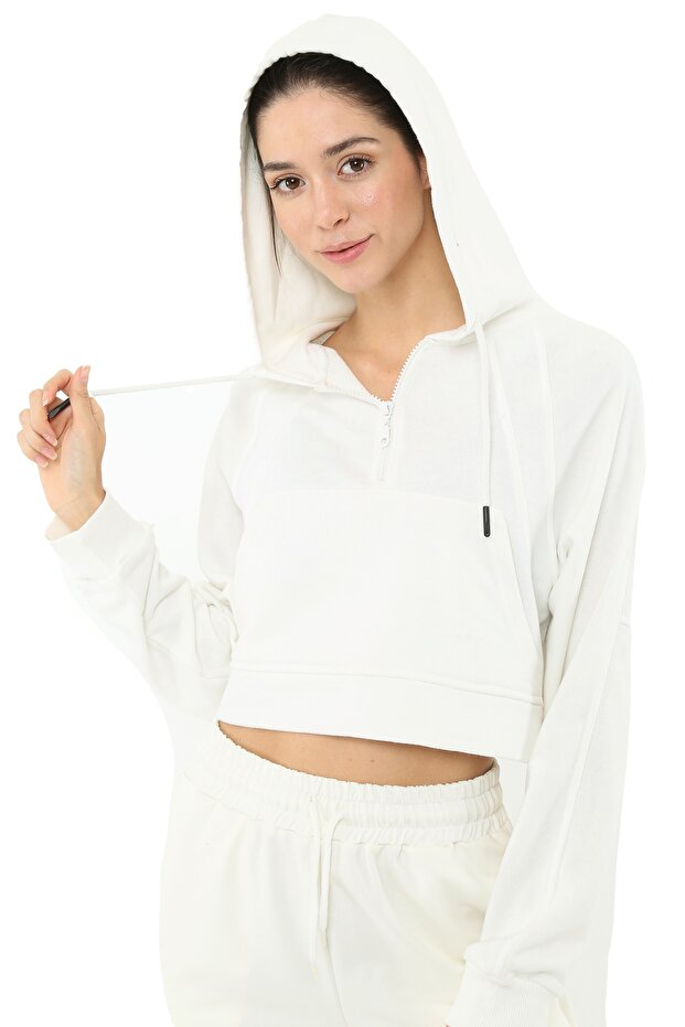 Legend Kadın Kapüşonlu Sweatshirt Ekru - 6