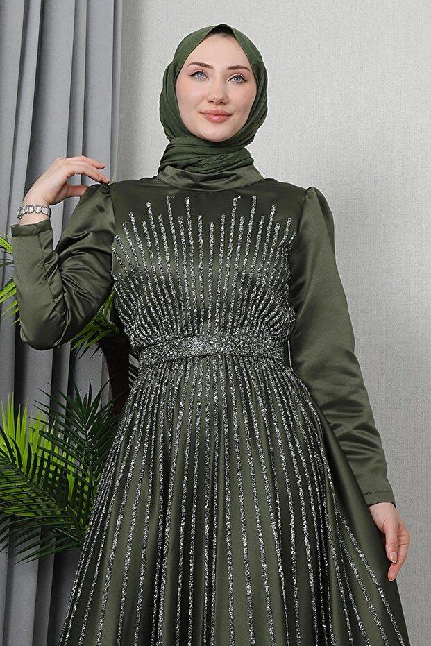 Večerní hidžáb v khaki barvě - 5