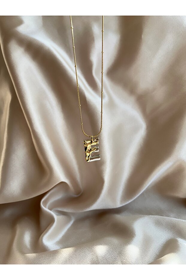 E Harf Gold-Silver Çelik Kolye - 1