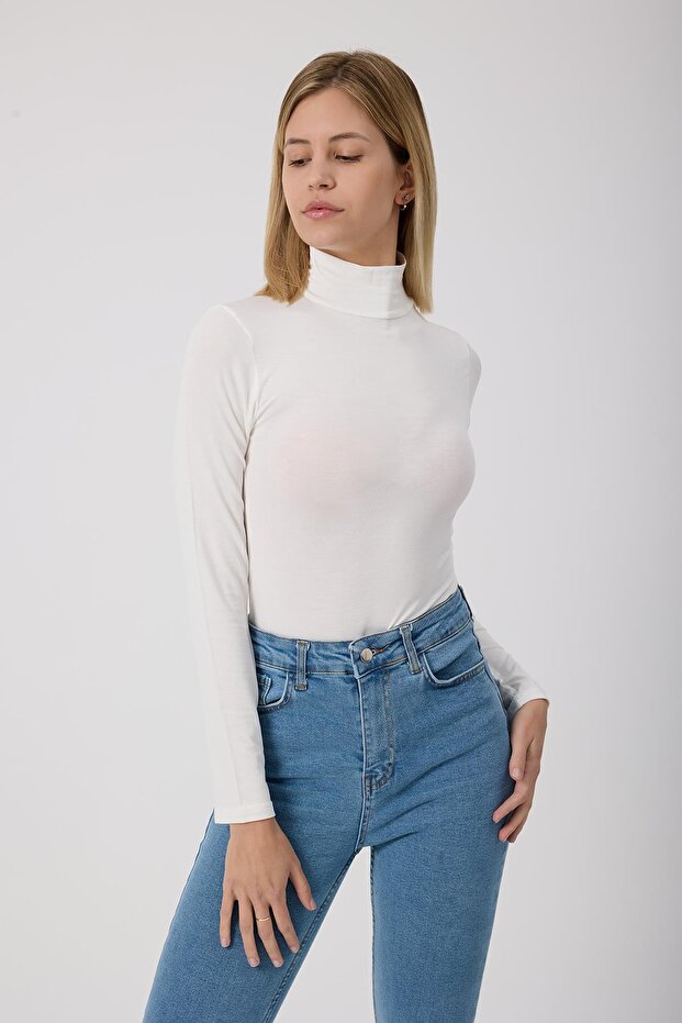 Kadın Balıkçı Yaka Basic Body Ekru - 2