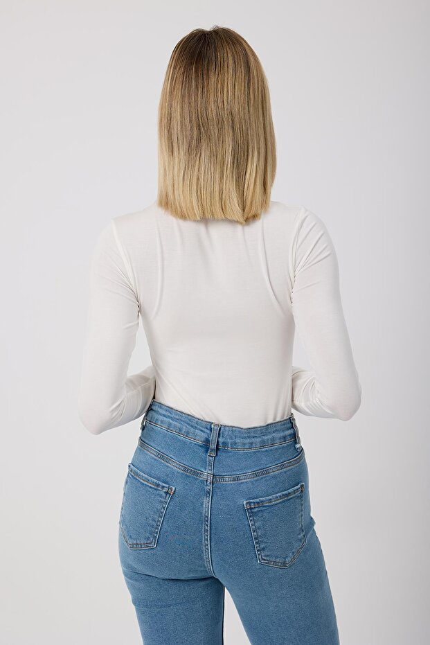 Kadın Balıkçı Yaka Basic Body Ekru - 5