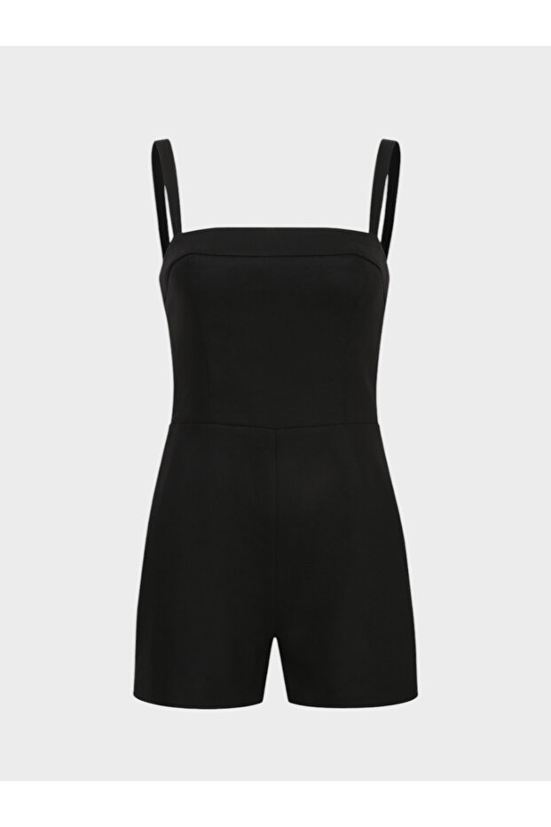 Kalın Askılı Şortlu Tulum - Siyah - 3