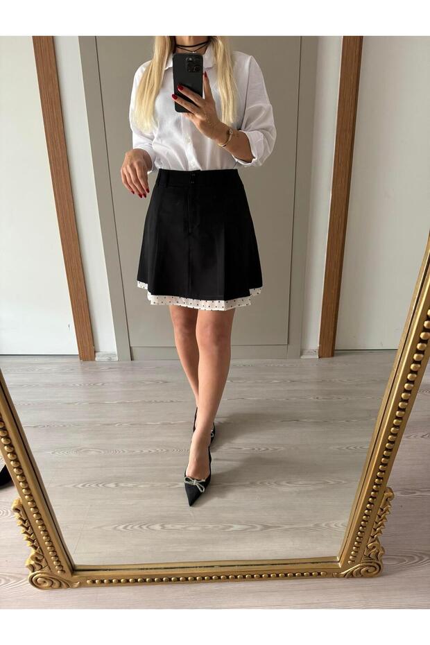 Şifon Detaylı Şort Etek - 7