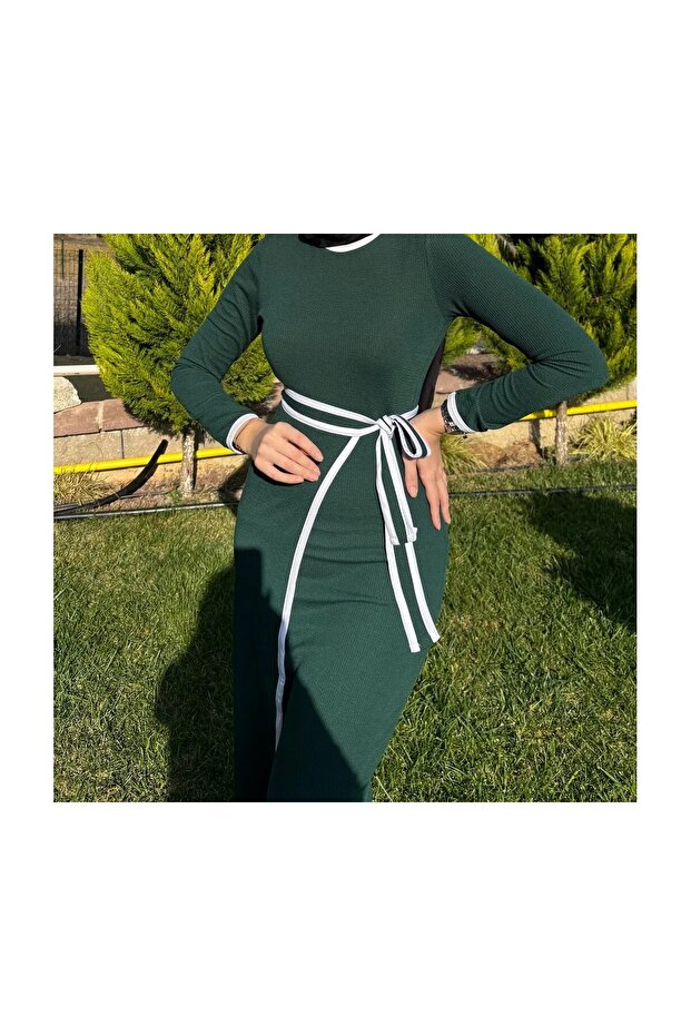 ETEĞİ BAĞLAMALI TRİKO ELBİSE - 3