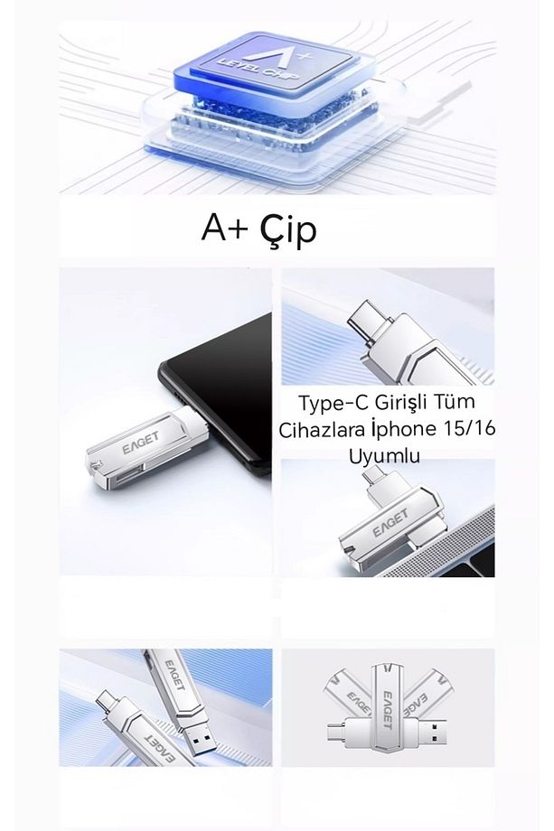 Cf30 512gb.type-c Ve Usb 3.2 Type-c Girişli Tüm Cihazlara Iphone 15/16 Serisine Uygun Yüksek Hızlı - 6