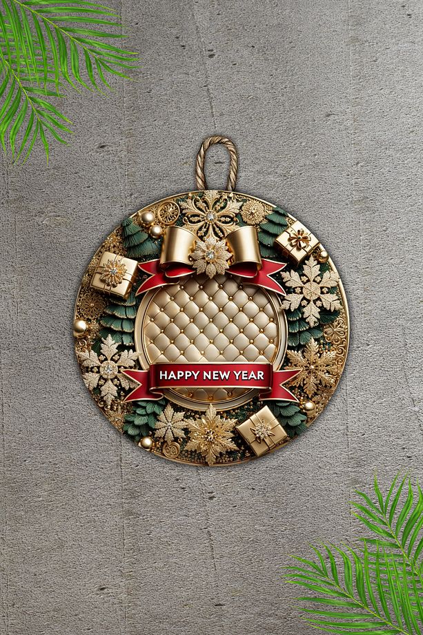 Modern Ahşap Dijital Baskı Kapı Süsü - Yılbaşı, Happy New Year Dış Mekan Kapi Süsü - 4