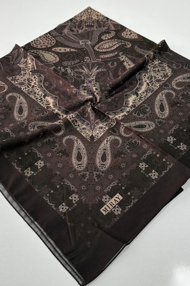 120X120 Ethnic Patterned Soft Cotton Scarf - Milk Coffee