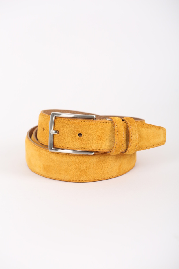 3.5 cm Mustard Yellow Suede Original Leather Belt