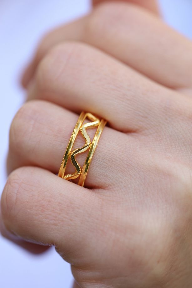 14 Ayar Altın Zigzag Ve Düz Ajda Modeli Yüzük 2 - 2