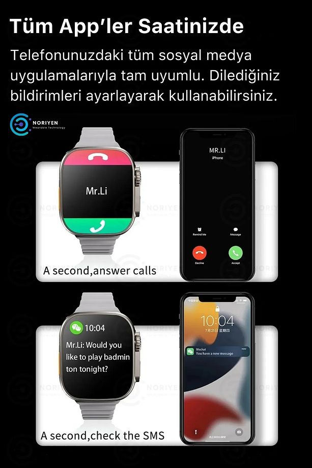 Watch 9 49mm 7 Kordon Hediyeli 7in1 Spor Sağlık Sensörlü iOS Android Uyumlu Smart Akıllı Saat - 5