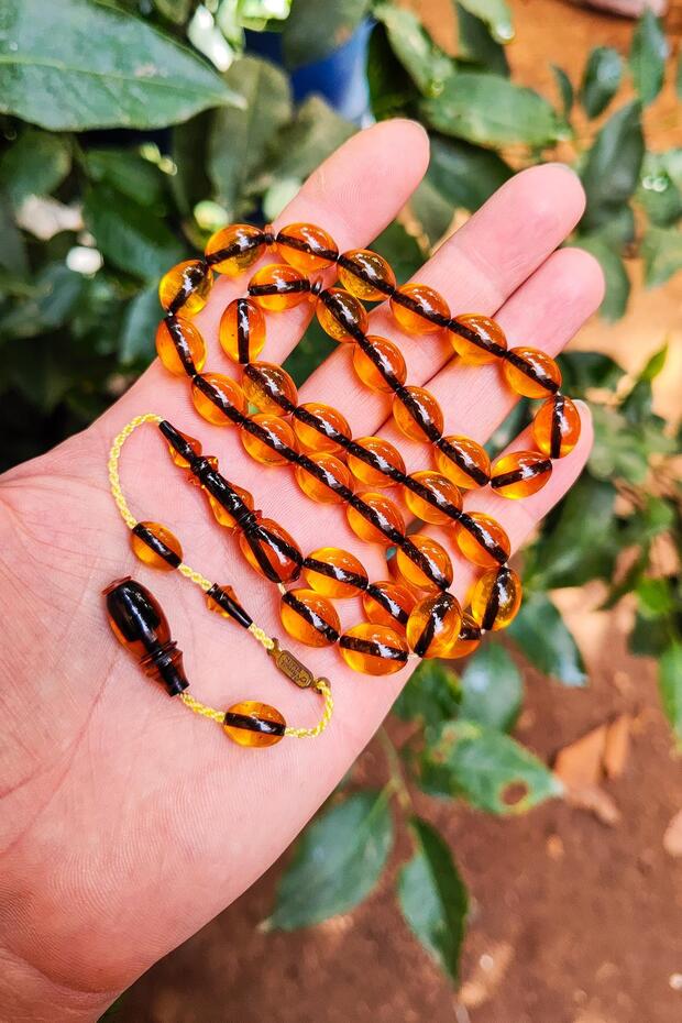 9X12 mm Ahmet Emin Signed Yellow Dice Amber Prayer Beads