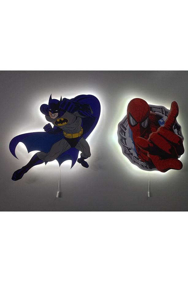 Dekoratif Ahşap Baskılı Batman Ve (ÖRÜMCEK ADAM) Çocuk Odası Gece Lambası (2'Lİ ÜRÜN) - 3