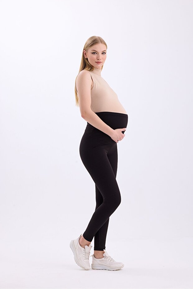 Ribbed Adjustable High Waist Stretchy Recovery Maternity Leggings