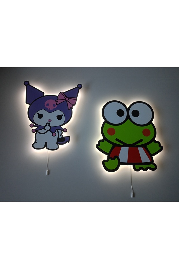 Decorative Wooden Printed Sanrio Cute Kuromi and Kerropi Children's Room Night Light (2-Piece)