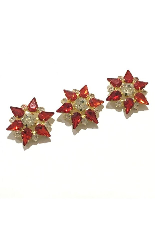 Stone Button Big Star Model Set of 3 Red