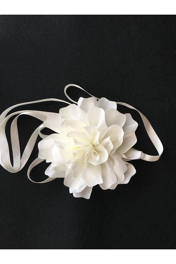 Kolye / Choker Kolye/bağcıklı Kumaş Çiçek Kolye (EKRU)(13 CM) - 4