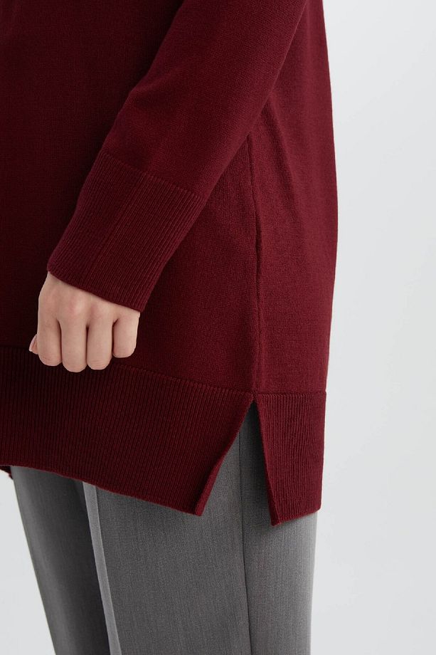 Regular Fit Bisiklet Yaka Yırtmaçlı Basic Düz Kazak Tunik H3431AZ24AU - 5