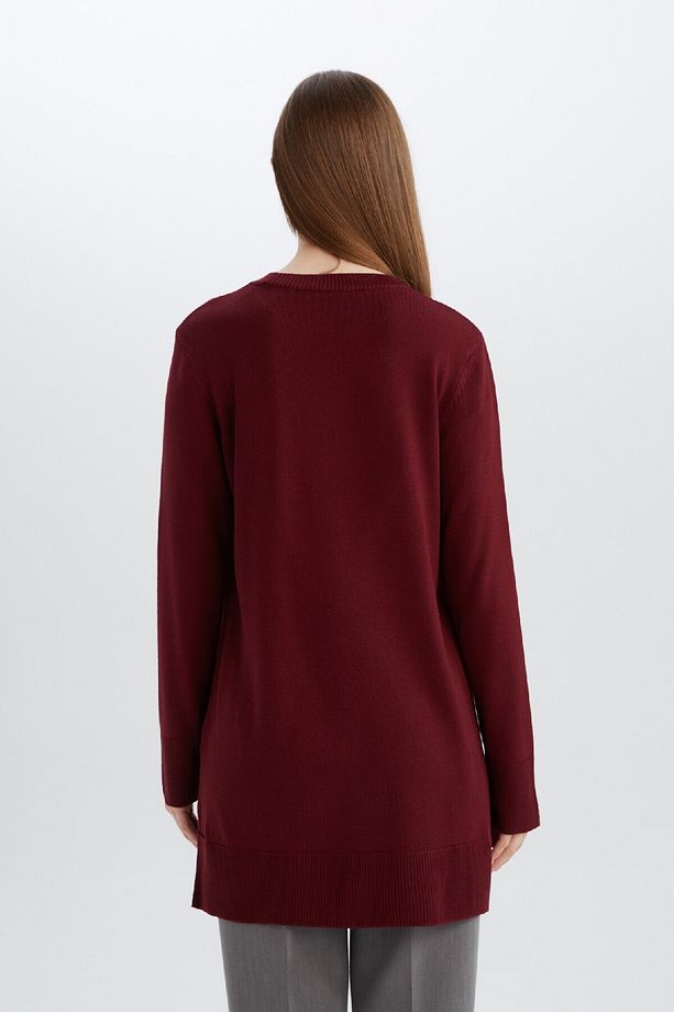 Regular Fit Bisiklet Yaka Yırtmaçlı Basic Düz Kazak Tunik H3431AZ24AU - 6