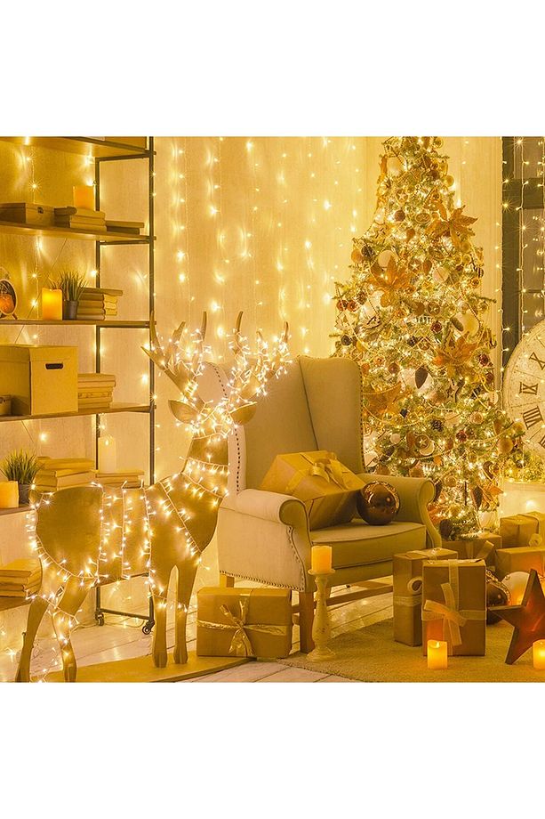30 Metre Fişli Sarı Led Işık Noel Yılbaşı Ağacı Işığı Led Ampül Çam Ağacı Balkon Salon Süsleme - 7