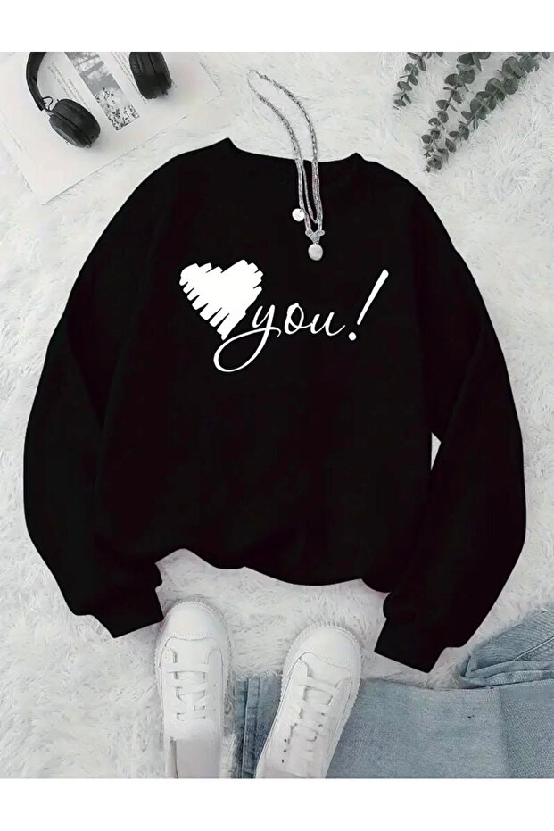 سويت شيرت برقبة دائرية مطبوع عليه 2 خيط من Love You