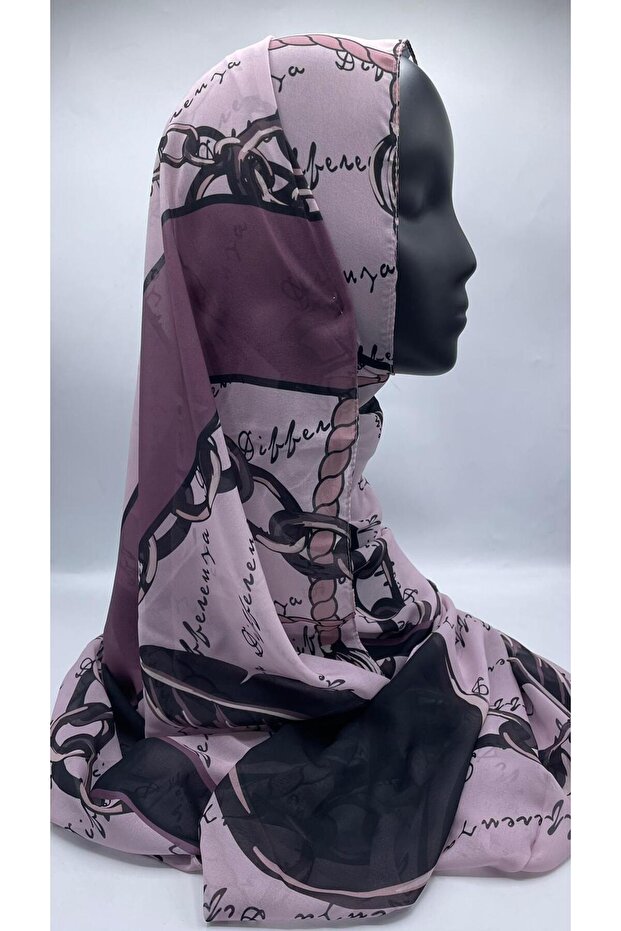 شال منقوش بسلسلة - مسحوق - 1