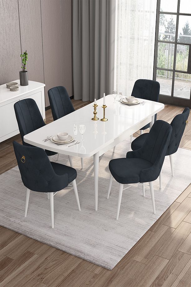 Are Serisi 80x132 Açılabilir Mdf Beyaz Masa Takımı Ve 6 Antrasit Sandalye - 3