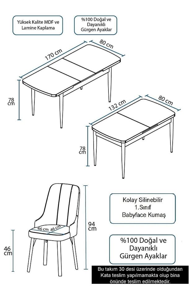 Are Serisi 80x132 Açılabilir Mdf Beyaz Masa Takımı Ve 6 Antrasit Sandalye - 7
